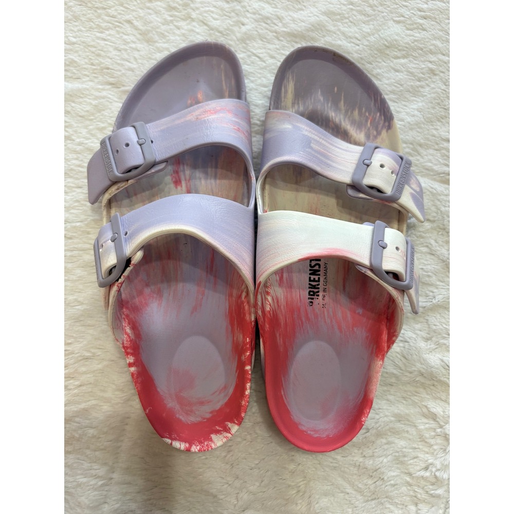 Birkenstock Arizona EVA 41 Sandals Purple White Swirl Multi Color Slides Womens